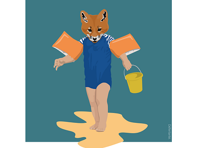 Fox on the beach design flat fox illustration sketch