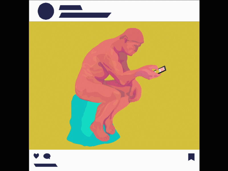 Rodin's thinker no longer has the time to think aftereffects animate art design flat illustration motion motion design