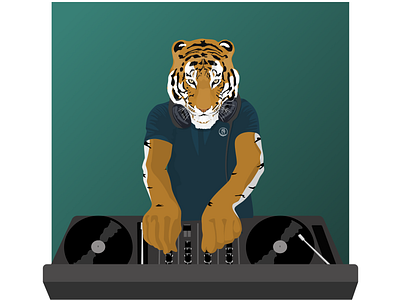 Tiger design dj flat illustration party sketch vector