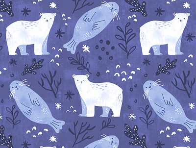 Winter pattern animal art book illustration illustration illustrator licensing pattern polar bear seal