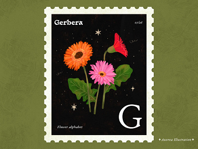 Flower alphabet 07/26 - Gerbera abc alphabet art artist draw flower floweralphabet gerbera illustration illustrationdesign letter g postmark
