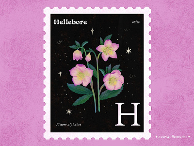 Flower alphabet 08/26 - Hellebore abc alphabet art artist flower flowerart hellebore illustration illustrator ipad letter h licensing postmark washi tape