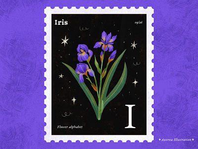 Flower alphabet 09/26 - Iris abc alphabet alphabet art art artist draw flower flower alphabet illustration illustrator iris letter i licensing postmark