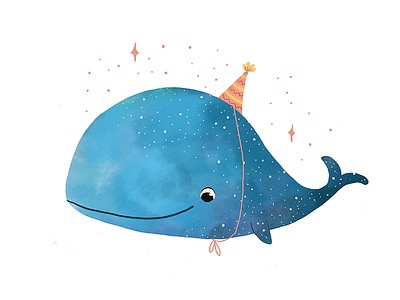 Space Whale animal art celebration colorful cosmos digitalart drawing galaxy happy illustration illustrator ocean party party hat photoshop sea sky space stars whale