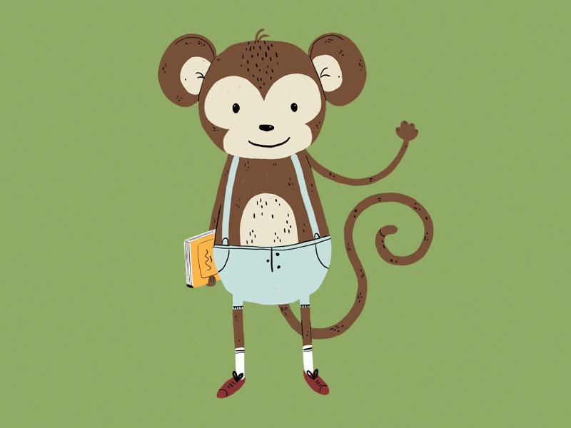Monkey illustrator beautiful illustration art textbook learning happy study character art animal character artist draw art wave hello school primate ape illustration animal monkey