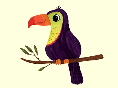 Happy Tucan animal art artist bird book illustration children colorful draw happy illustration illustrator kid parrot tucan twig