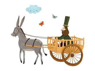 Mr. Bliss and his donkey animal art artist butterfly carriage children book children book illustration cloud colorful donkey draw driving hobbit illustration illustrator lord of the rings mr bliss riding tolkien wagon