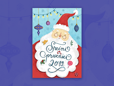 Christmas Card art celebration character design children art children illustration christmas christmas card creeting card decoration holiday illustration lights santa santa claus winter