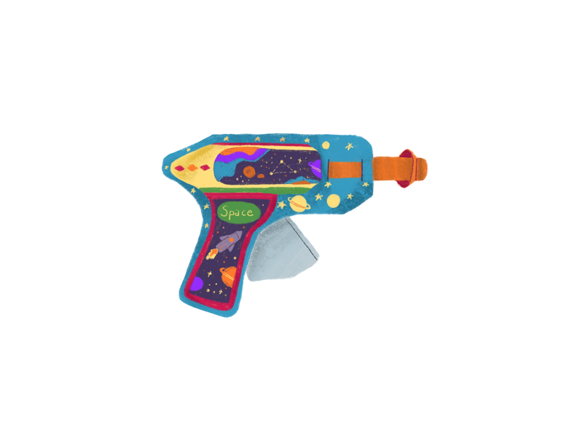 Space gun editorial art commission editorial illustration colorful children art children book illustration book illustration children illustration illustrator artist draw illustration art vintage toy arcade gun space