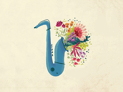 Saxophone with flowers book illustration botanical illustration children illustration flowers illustration illustrator lindy hop music saxophone swing vintage