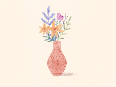 Vase with plants botanical decor drawing flowers illustration plants vase