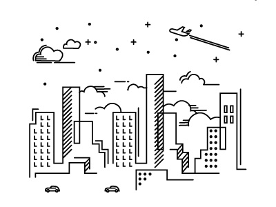 The City at Night abstract buildings cars city clouds illustration minimal night simple stars tattoo vector