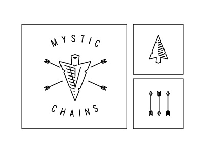 Mystic Chains arrow arrowhead branding chain feather jewelry line line art logo masculine minimal mystic