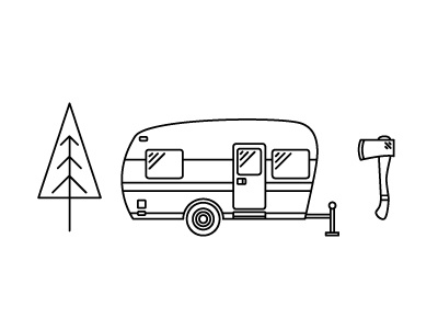 Trailer Vibes auto ax branding camping icon line art line design logo minimal trailer tree woods