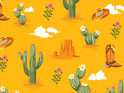 Desert Doodles 50s cowboy desert desert illustration doodle illustration pattern wallpaper western