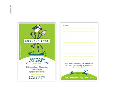 LANDSCAPER CARD branding branding design business businesscard businesscarddesign designer flat font grass green illustration littleboy quote tools typo