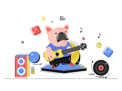 A dog playing guitar dog dog illustration guitar illustration