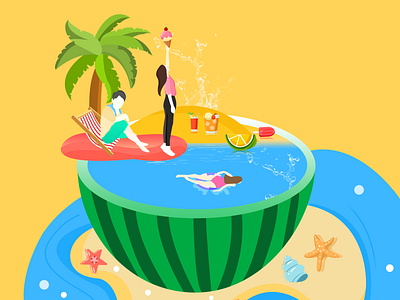 Summer is the best match for watermelon illustration seaside beach summer swimming watermelon