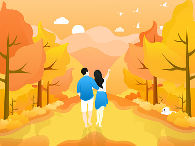 Aesthetic Autumn Romantic Gradual Illustration