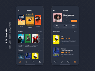 Reading App - Mobile App android app book concept design ios library mobile mobile app design reading app ui ux