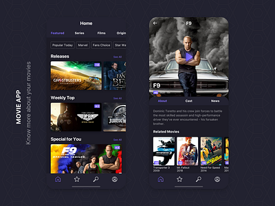 Movie App - Mobile App android app concept design ios mobile mobile app design movie movie app ui ux