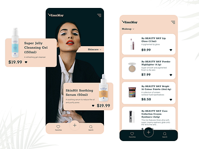 Makeup Application Concept app application branding dailyui deep green design figma makeup peach pink redesign retail ui ui ux