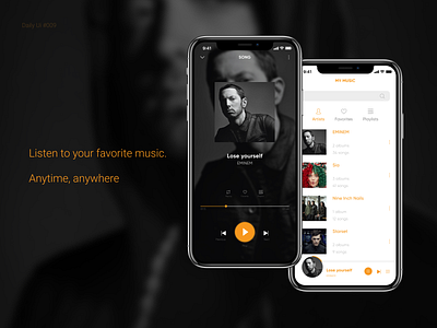 Music Player black challenge dailyui design figma mobile photoshop ui yellow