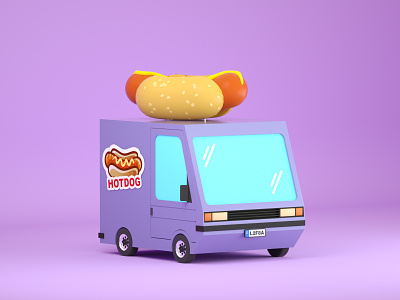Hotdog Truck 3d 3d art 3d artist c4d car cinema 4d design hotdog illustration low poly low poly art render