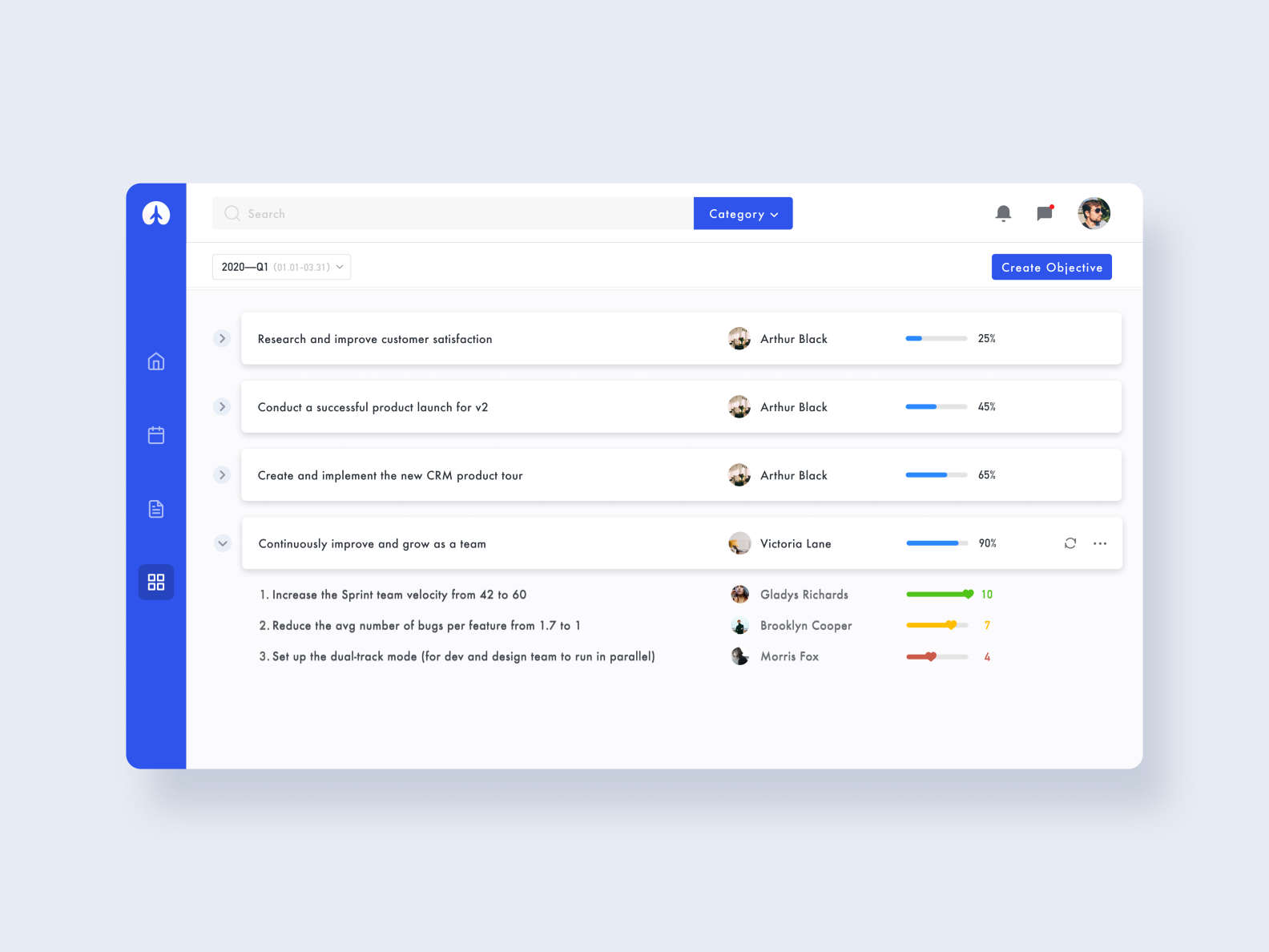 OKR tool by Xia on Dribbble