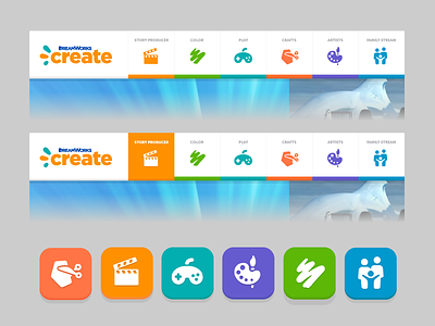 Dreamworks Create - navigation and icons branding color palette icons menu navigation style guide