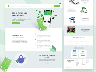 Equra Landing Page bank banking website clean finance finance website fintech app fintech branding green home page landing page minimalist online banking save money ui ui ux user interface ux web web design web page