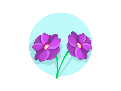 Purple Flower 🌼 on Blue Background blossom branding design flat flower flowers green illustration leaf leaves logo nature plant purple stem vector