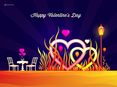 Happy Valentine's Day chair color illustration gradient happy hearts hero image illustration lamppost leaf love table ui valentine valentine day