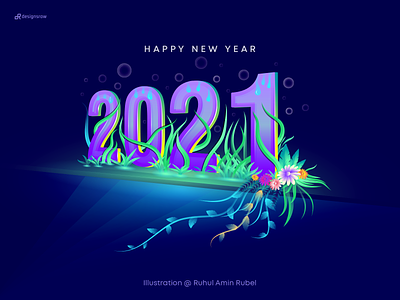 Happy New Year 2021 branding corona flower forest gradient happy new year happy new year 2021 hero image illustration jungle landing page leaf logo natural nice ui wish