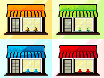 Storefront illustration for e-commerce blue buy cafe color design ecommerce environment glass green hero image house illustration nice orange red restaraunt shop storefront ui vector