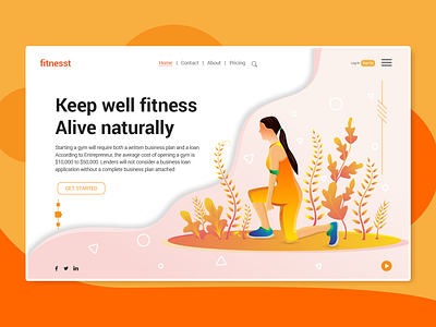 Fitness and Gym Landing Page apps fitness forest gym hero image illustration landing page landing page illustration leaf natural orange ui ux