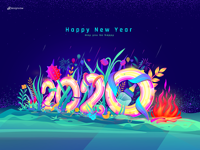 Happy New Year 2020 2020 2020 trend baby color illustration design fire forest gradient hand sketch happy new year hero image illustration jungle landing page illustration leaf new new year ui vector wish