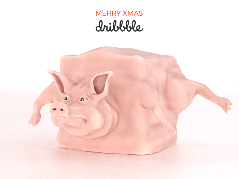 Merry Xmas Dribbble - "HOG the Present Eater" 3d animation blender christmas gif happy hog pig swine turntable xmas