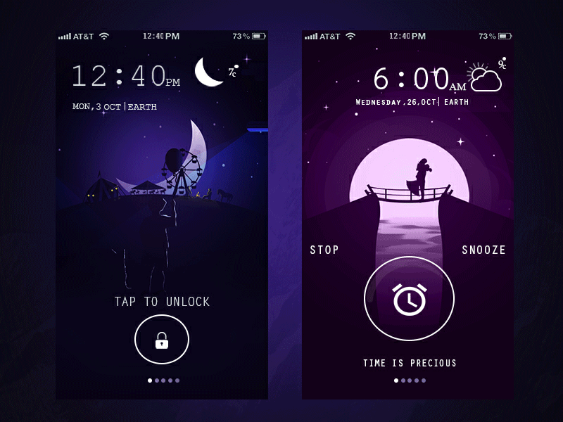 Fancy animated clock concept flat idea illustration iphone ui ux webdesign