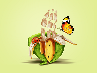 Banana art banana butterfly illustration ladybird leaf