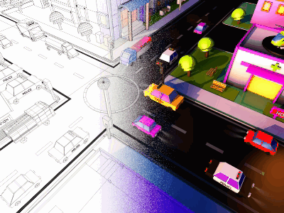 Game City 3d art buildings cars city colors concept game idea models new