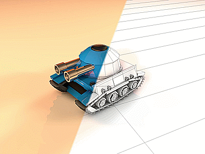 2d tank to 3d version! 2d art color concept game model painted style tank textured