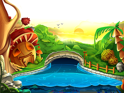 Game Background! art background concept forest game screen sea sky trees water