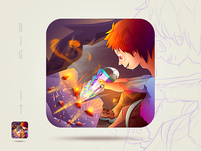 Goldie! IOS Game Icon android boy cave colored concept diger game gold icon idea painted sketch