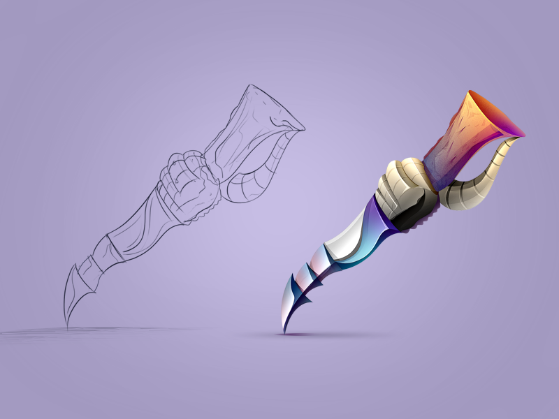 Game Item Knife #1 android shaped wooden knife steel painted colored sketch concept idea game icon
