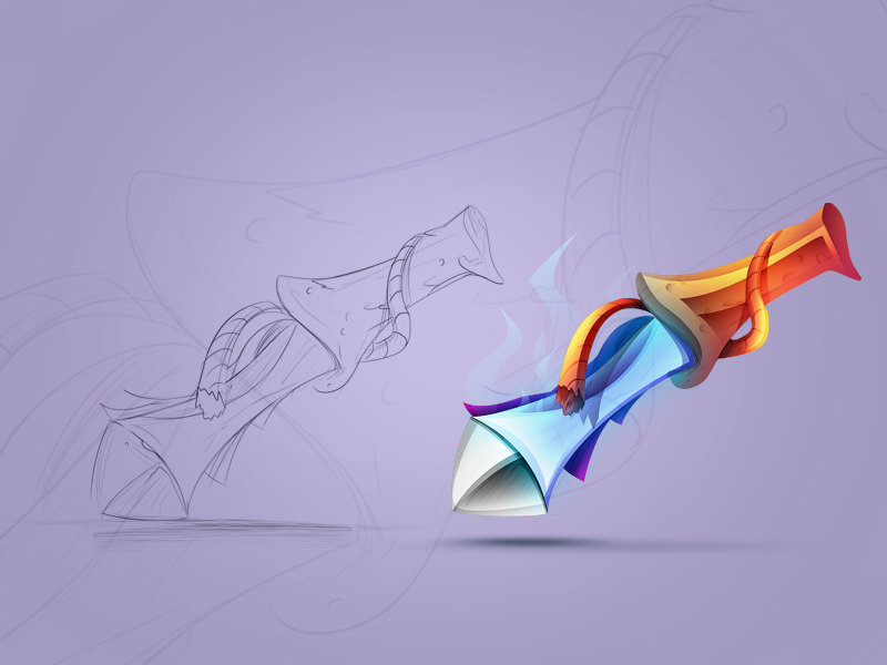Game Item Knife #2 android shaped wooden knife steel painted colored sketch concept idea game icon