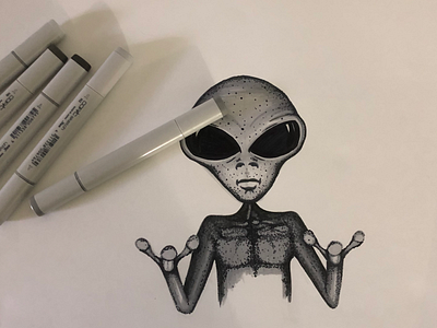 Alien Sketch alien copic draw drawing grays grey marker space