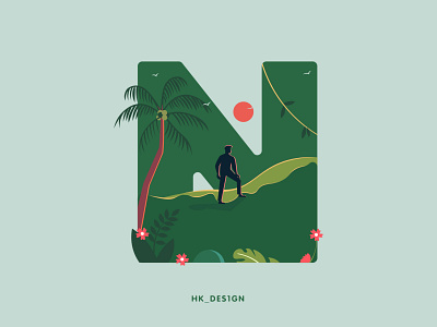 N - Nature 36daysoftype 36daysoftype14 alphabet creative flatdesign green illustration logo minimal nature silhoutte typography vector visual design