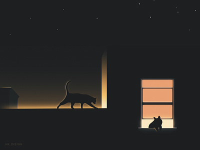 Window Stories [2] cat dog flat fog graphics illustration minimal pet rim light silouette stars vector visual design windows