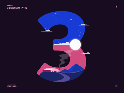 3 36daysoftype creative flat graphic design illustration night numbers scene serene silhouette type design typography vector art visual design
